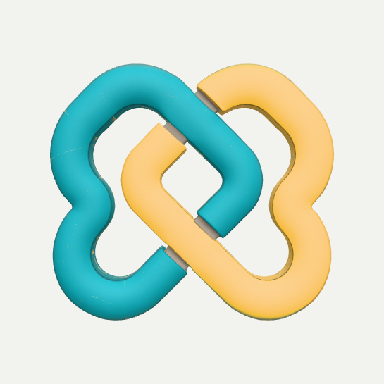 Dimensional interlocking emblem that can be rotated to inspect its surfaces